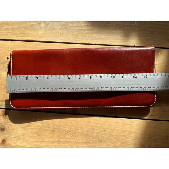 Vintage Men's Red Tone Leather Neck Tie Holder.Genuine Leather. Stitched. Travel - Picture 7 of 9